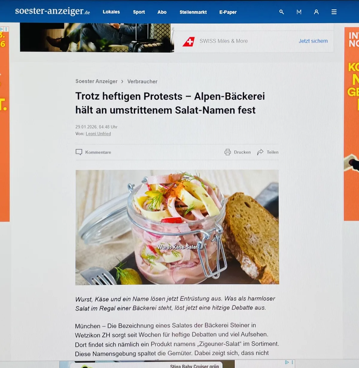 Der Wetziker Steiner-Beck wurde kurzerhand zur Alpenbäckerei. Ein abfotografierter Artikel.